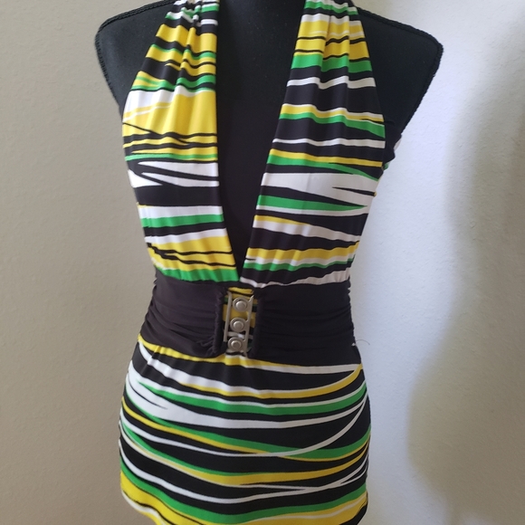 Ladies Sexy Black, Green and Gold Halter Top - Picture 3 of 10